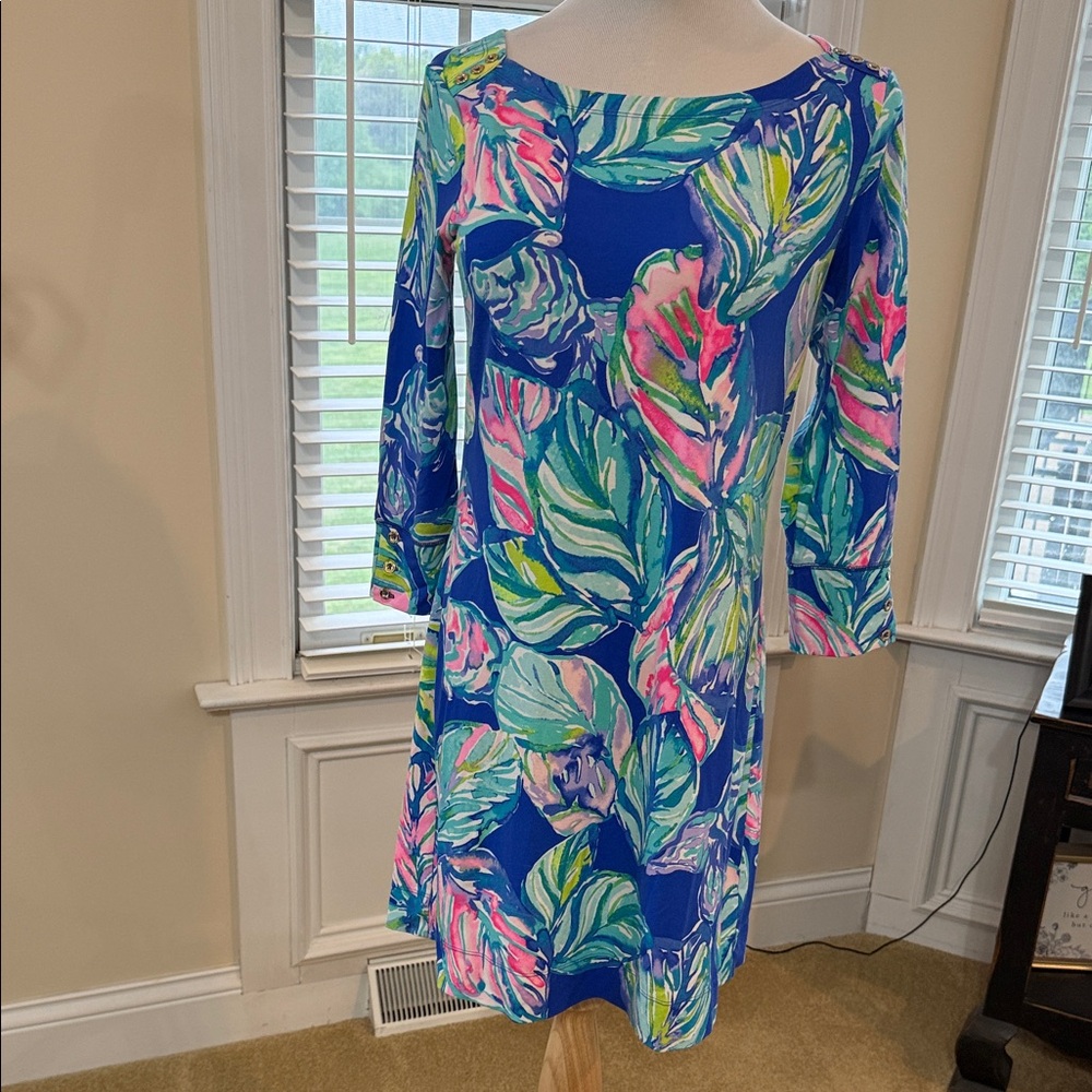 Lilly Pulitzer Blue Multicolor Tropical Leaf Shift Dress